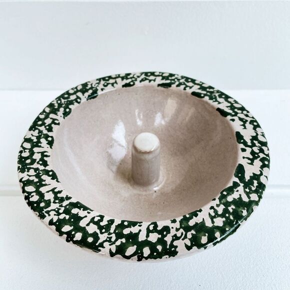 The Original Apple Baker Home Sponge Green On White Rim Redware Baking Dish - Picture 2 of 6